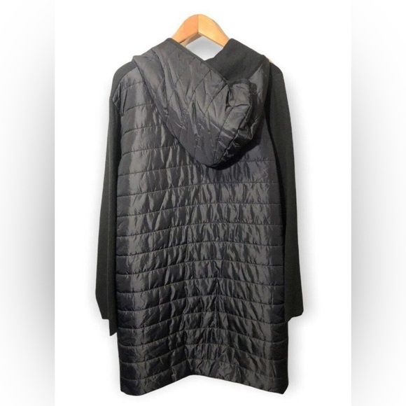 Dakini Quilted Mixed Media Jacket Womens 1X Hooded Full Zip Snap Black - Picture 2 of 7